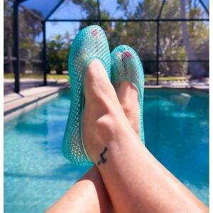 Jelly turquoise Sandals brand NWT SiZe 10 Comfortable Slip Ons ancient Greek